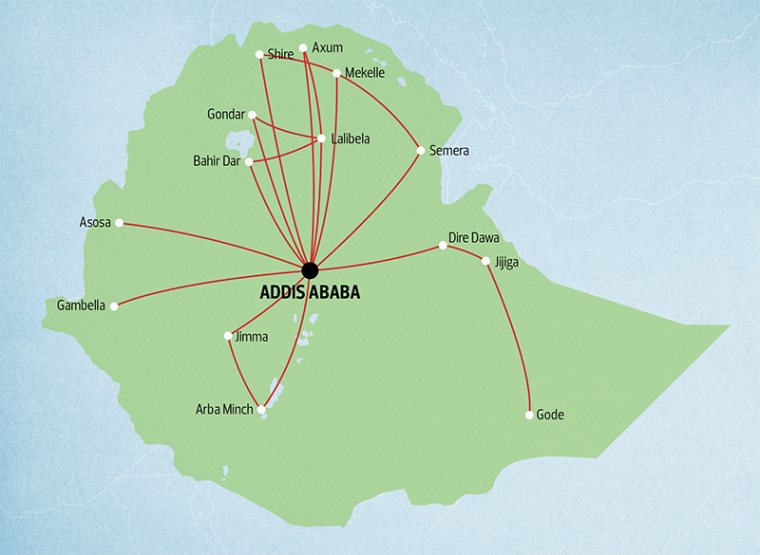 Ethiopian Airlines Domestic Flight Map